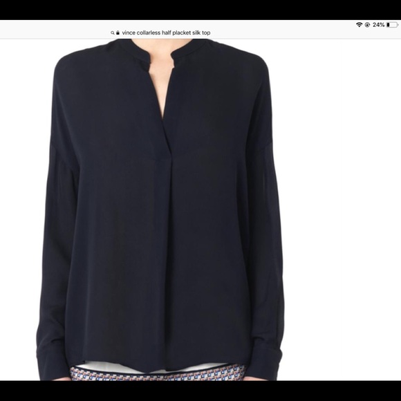 Vince Tops - Vince Half Placket Navy Blue Silk Tunic